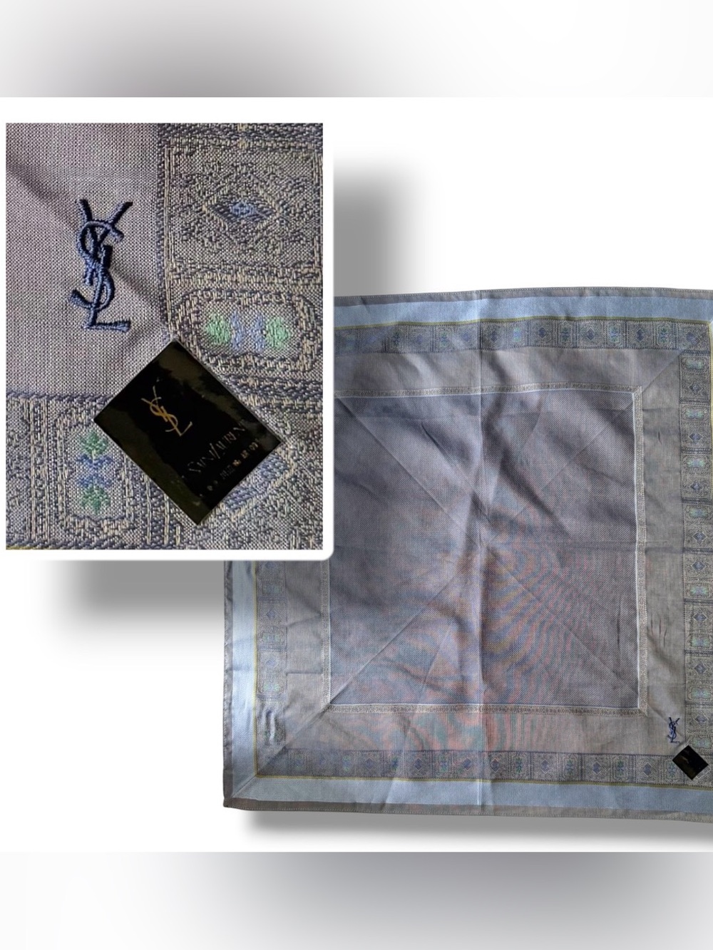 Yves Saint Laurent YSL Embroidered Scarf Bandanna Bag Accessory Hair Bow